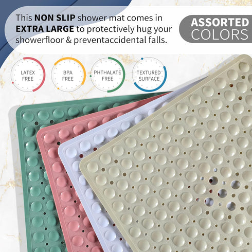 Yimobra Non Slip Shower Stall Mat, 21x21 Inch, Soft Square Bath Mat with Suction Cups and Drain Holes