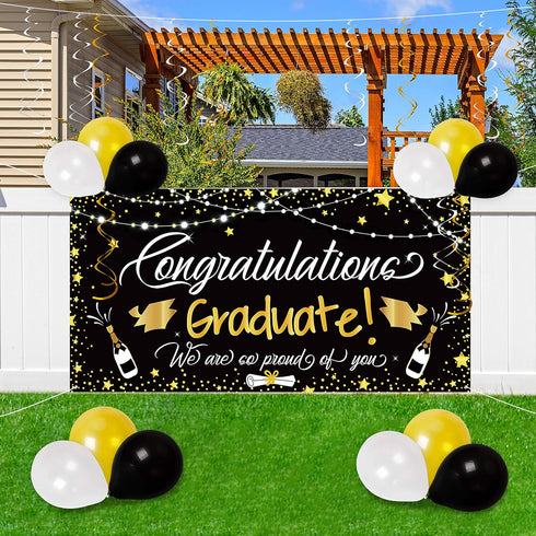 90shine Graduation Decorations - Class of 2025 Lighted Congrats Grad Banner, 25PCS Black Party Supplies