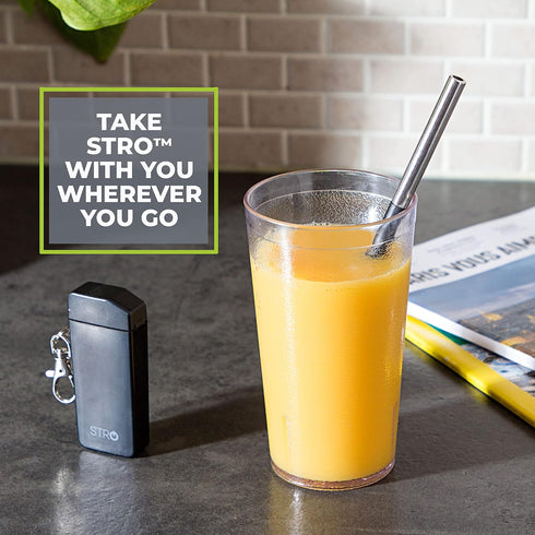 STRO Portable Reusable Metal Straw with Travel Case & Cleaning Brush, Stainless Steel Drinking Straw
