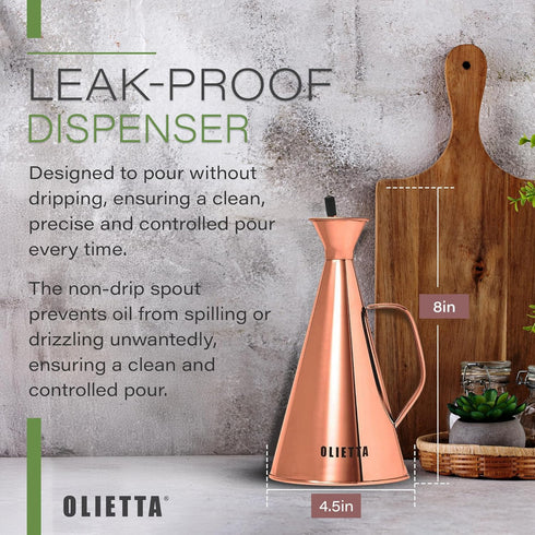 17 oz 500ML 0.5 Olietta Olive Oil Dispenser Bottle Gold Stainless Steel Non Drip Leak Proof No Mess Vinegar Pourer