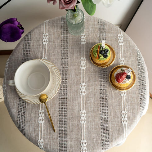 Gernaice 24x24 Inch Rustic Stripe Embroidered Tablecloth Heavy Small Square Tassel Cotton Linen Table Cloth Wrinkle