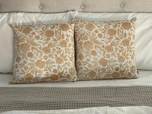Original Timeless Design Yellow Watercolor Floral Set of 2, 18x18 inch Double-Sided Print Soft Cotton Canvas Throw