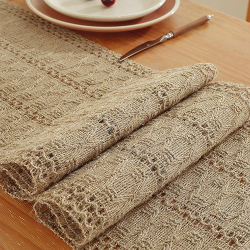 90 Inches Niviy Burlap Boho Table Runner for Home Decor with Tassels Long, Modern Farmhouse Decor Rustic Macrame Woven