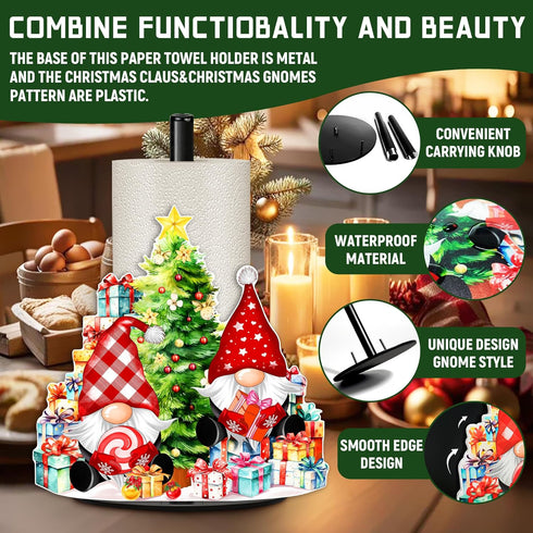HNBYTJ Countertops 2 Christmas Paper Towel Holder, Christmas Gnomes Santa Claus Decor, Metal Stand Towels Paper Holder