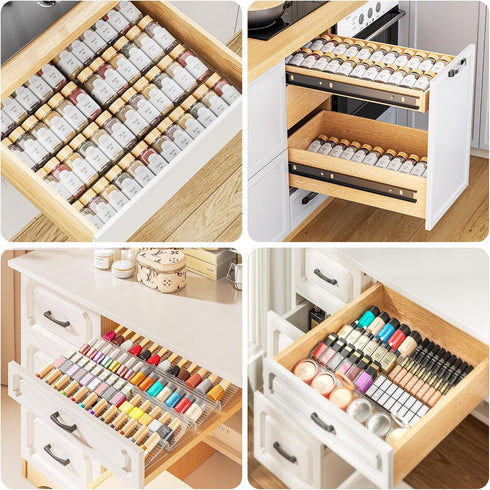 4 2 Set (8 Packs) 11" 22" MUDEELA Clear Spice Drawer Organizer, Tier- Spice Rack for Drawer, Expandable From to Kitchen