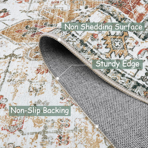 Moynesa Ultra-Thin Washable Entryway Rug 2x3, Small Non Slip Kitchen Rugs for Indoor Vintage Throw Mat, Beige/Gold