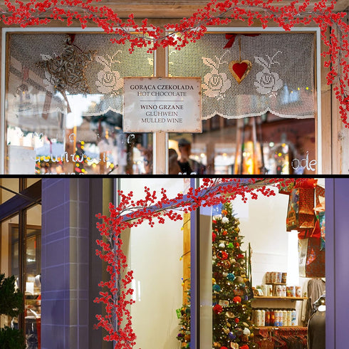 8.9FT (1) Lulu Home Red Berry Garland, Flexible Artificial Christmas Holly Berry Vine, Winter Berry Garland for Mantle