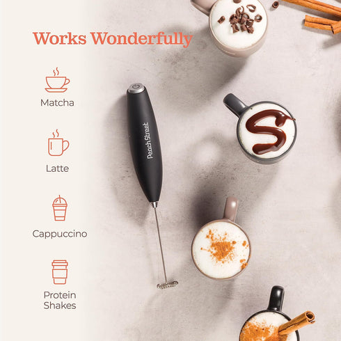 Powerful Mini Handheld Milk Frother Wand, Battery Operated Stainless Steel Drink Mixer for Coffee, Lattes, Cappuccino