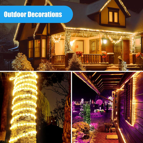 LED Rope Lights Outdoor, 108 LEDs, 16Ft Connectable Flexible Strip Lights, 110V Plug Waterproof for Indoor Tree Patio