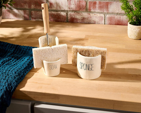 Off White Ceramic Sponge Holder Caddy - Stylish Kitchen Storage