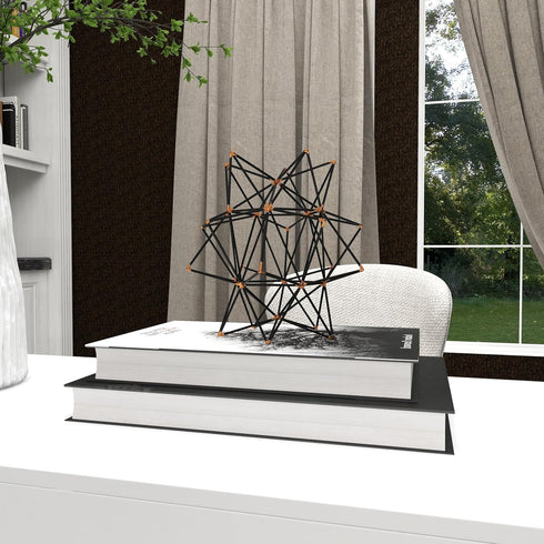 Deco 79 Metal Geometric Decorative Sculpture Home Decor Statue with Gold Accents, 7" x 7" x 7", Black