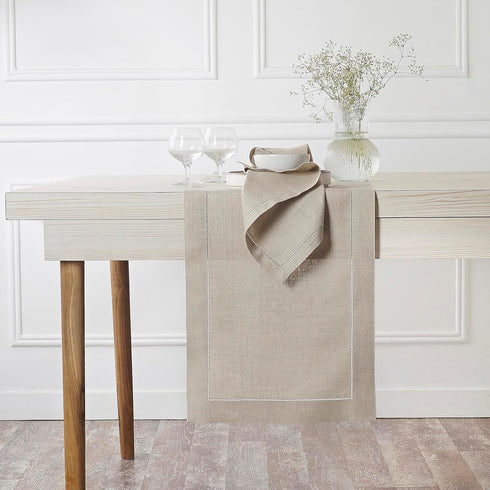 D'Moksha Homes 100% Pure Linen Natural Table Runner, 84 Inches Long, 14 x 84 Inch for Summer, Fall, Halloween