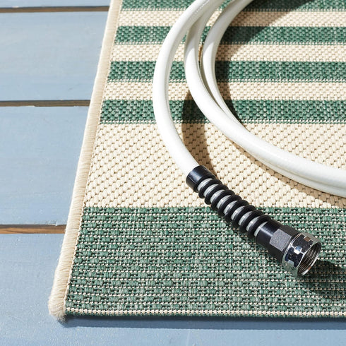 SAFAVIEH Courtyard Collection 2' x 3'7" Beige/Dark Green CY6062 Nautical Coastal Stripe Indoor/ Outside Waterproof Easy cleansingPatio Backyard Mudroom Accent Mat by Safavieh