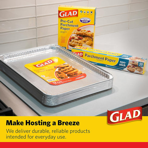 Glad Disposable Bakeware Aluminum Cookie Sheets for Baking & Roasting, 12 Count, 16" x 11"