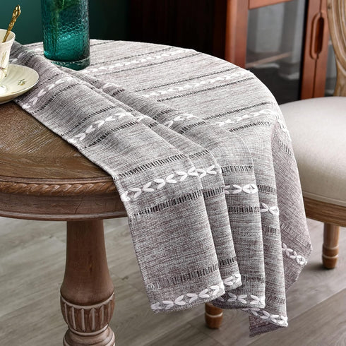 36x36 inch) NEWISHER Rustic Farmhouse Embroidered Small Square Tablecloth Jacquard Striped Table Cloth Linen Texture