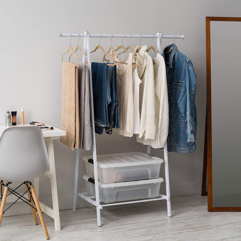 IRIS USA Freestanding Clothes Rack with Shelf, Easy to Assemble, White