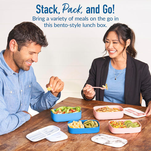 Bentgo Classic Adult Bento Box, Stackable 3-Compartment Lunch Box, BPA-Free, Ideal for Meal Prep, Blue