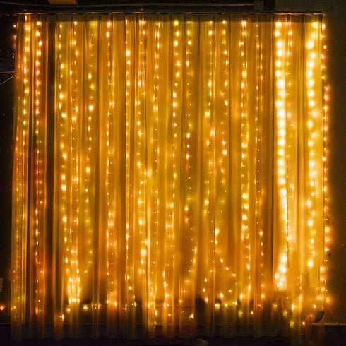 300 9.8ft x9.8ft 8 Dazzle Bright Curtain String Lights, LED Warm White Fairy Lights with Lighting Modes, Waterproof