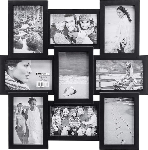 Malden 4x6 9-Opening Collage Picture Frame, Displays Nine 4x6 Pictures, Black