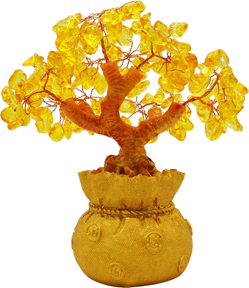 7 Inch Feng Shui Citrine Quartz Gemstone Money Tree Natural Gold Crystal Decoration for Office Room Good Luck Fortune