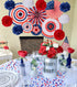 29PCS 4th of July Patriotic Decorations Set, Red White Blue Paper Fans, USA Flag Pennant, Star Streamer, Pom Poms,