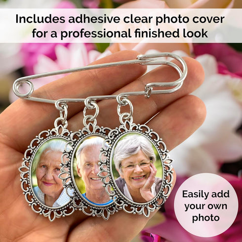Wedding Boutonniere Photo Charm Bouquet Pin Lapel for Mother of the Bride Groom with Photo Resizing Software