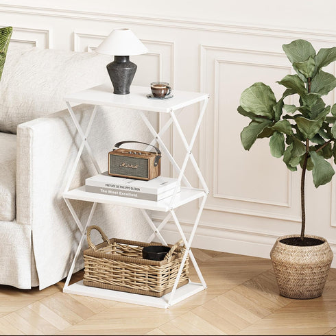 3-Tier ET-03W End Table Small Side Table Tall Bedside Night Stand with Storage Sofa Side desks for Living Room Bedroom