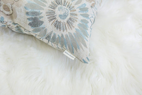 Pack of 2 Decorative Throw Pillow Cases Cushion Cover for Sofa Couch Bed, Sunflower Pattern, 20x20 Inches, Blue Cream