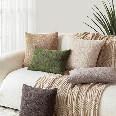 Cozy 12 20 Inch,Green Foindtower Textured Boucle Throw Pillow Covers Accent Solid Lumbar Pillow Cases Soft Decorative