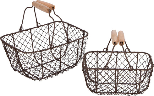Trademark Innovations Vintage Style Wire Nesting Egg Baskets with Wooden Handles (Set of 2)