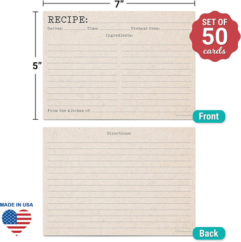 321Done 5x7 Recipe Cards (Set of 50) Typewriter Kraft Tan Vintage - From the Kitchen Of - Double-Sided for Weddings, Baby Bridal Shower, Recipe Gift Exchange - Made in USA - Minimalist Rustic X-Large by 321Done