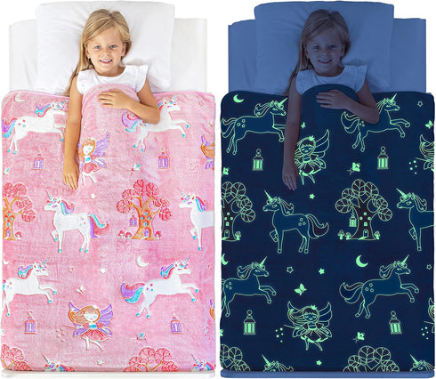 Glow in The Dark Unicorn Blanket for Girls Soft Pink Fleece Throw. Great Christmas, Birthday, Baby, Toddler Unicorn