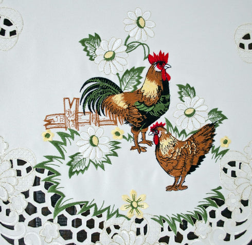 Country (15Wx54L) Embroidered Rooster Chic Lace Farmhouse Table Runner, Dresser Scarf, Coffee Table Runner