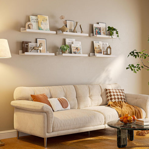 YUFLINX 16White Set 6,Nursery Floating Shelves for Wall with Anti-Crash Design of Book Shelves for Room