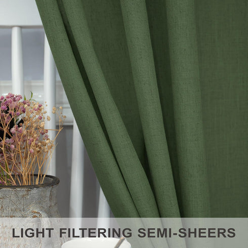 90 Inch 2 Set 7.5 Pitalk Olive Green Curtains Length for Dining Room Panel Back Tab Pocket Linen Sheer Boho Farmhouse
