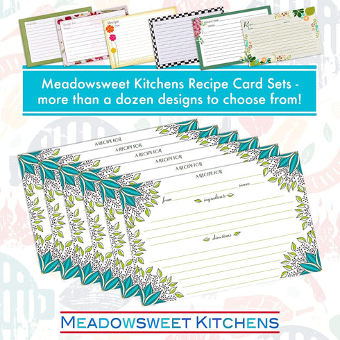 Meadowsweet Kitchens Recipe Card Set - 40 Double Sided 4 x 6 Inch Cards for Personalized Recipe Book