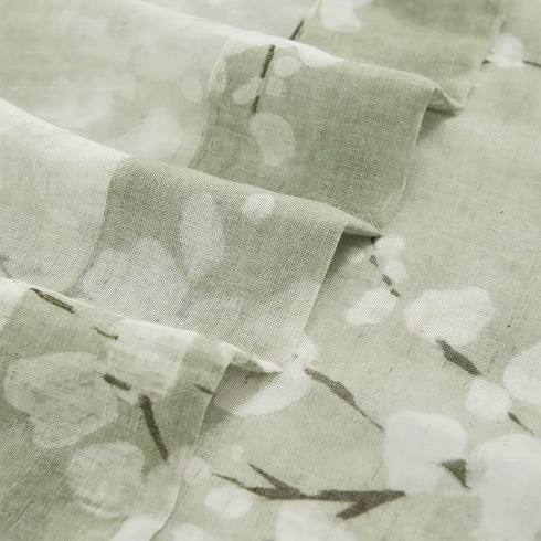 FMFUNCTEX Linen Sheer Curtains for Bedroom, Sage Green Blossom Print 63 Inch Length for Living Room