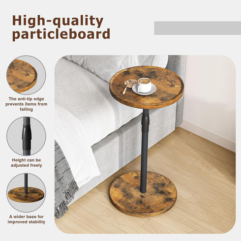 ET-010RB Adjustable End Table, Small Round Side Table, Drink Table for Small Spaces, Pedestal Nightstand for Living