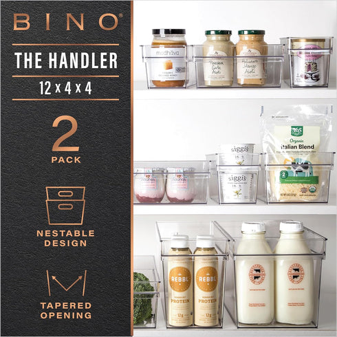 BINO Plastic Storage Bins, Small Shallow, Multipurpose Organizer for Kitchen Pantry, Clear Containers