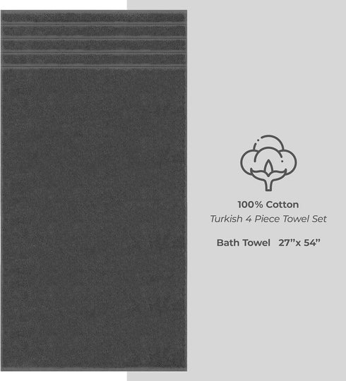 4 Set, 600 100% 27x54 American Soft Linen Luxury Piece Bath Towel GSM Cotton Turkish Bath Towels for Bathroom, in Large