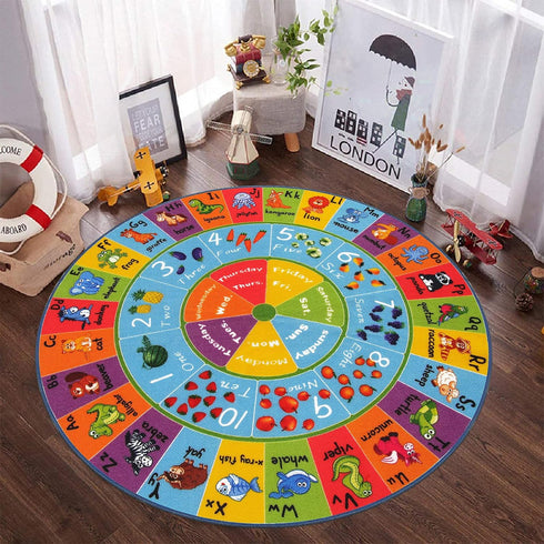 4ft HEBE Kids Play Rug ABC Alphabet Numbers Shapes Educational Kid Area Rug Washable Baby Crawling Mat Non Slip Kid