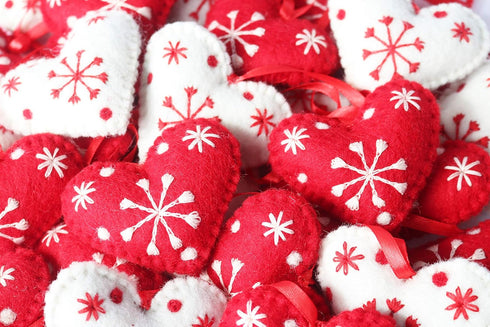 Hearts Christmas Ornaments Set of 4, 100% Pure New Zealand Wool Handmade Eco-Friendly Decor