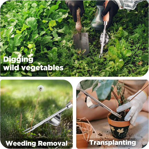 WORKPRO Weed Puller Tool, Heavy Duty Stainless Steel with Metal Leverage Base and V-Shaped Forks for Easy Weed Removal