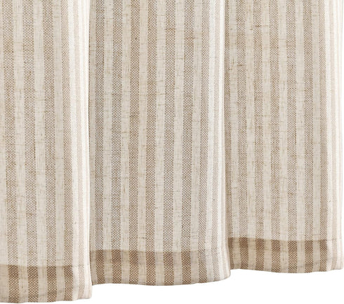 Vangao Kitchen Valance, 18 Inch Linen Stripe Short Curtain, Rustic Pinstripe Tickingstripe Window Topper in Taupe