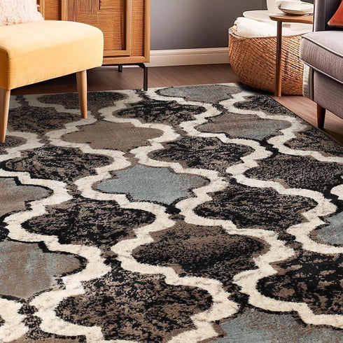 Superior Indoor Small Area Rug 3' x 5', Chocolate, Jute Backed, Modern Geometric Trellis Floor Decor