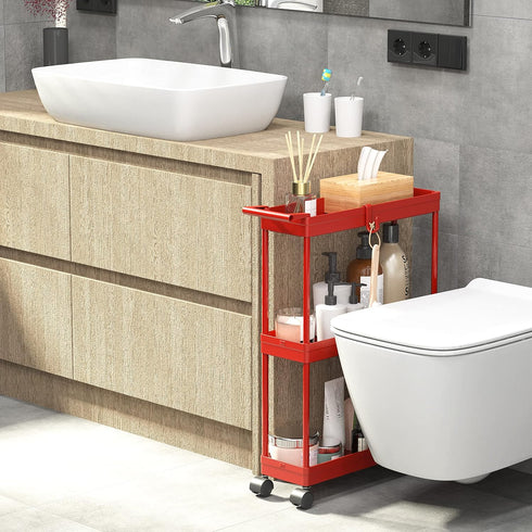 3-Tier 5.5'' 27.5'' Simple Houseware Slim/Narrow Storage Cart with Handle, Wide x Height Rolling Organizer for Kitchen