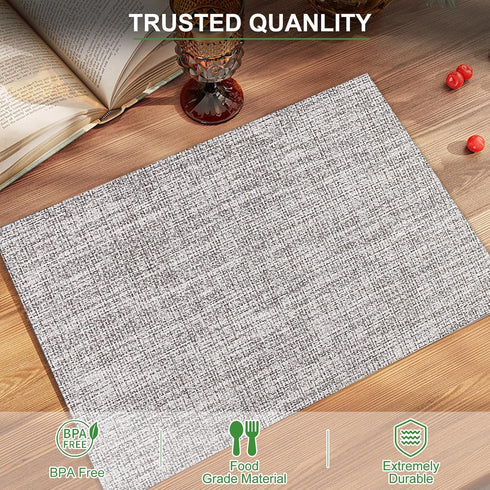 BETEAM Set of 6 Woven Vinyl Placemats - Washable, Durable Indoor Outdoor Table Mats -01 Smoky Grey