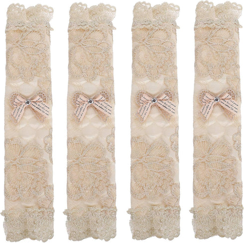 SOLUSTRE 4pcs Refrigerator Handle Gloves, Oven Handle Cover, Kitchen Appliance Accessories Fabric Beige Lace Protector