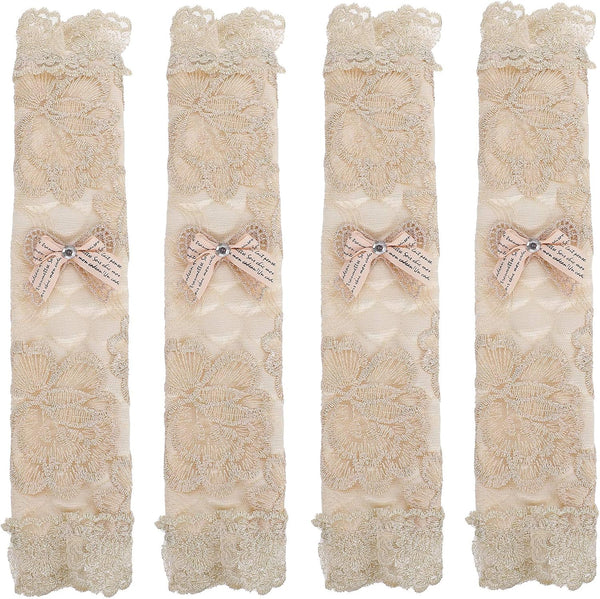 SOLUSTRE 4pcs Refrigerator Handle Gloves, Oven Handle Cover, Kitchen Appliance Accessories Fabric Beige Lace Protector