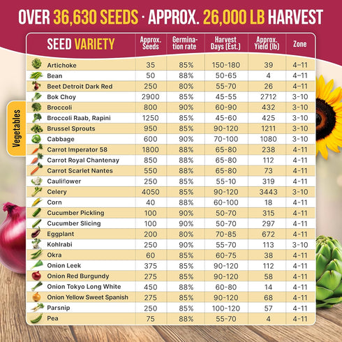 55 Pack 35,600+ Packets, Vegetable Seeds Variety - Non-GMO Heirloom Seeds for Planting Vegetables and Fruits